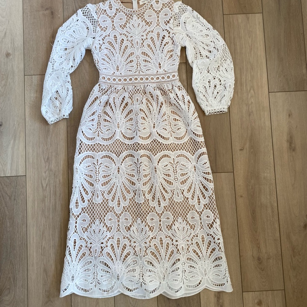 Bohme White Lace Long Sleeve Dress